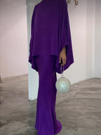 Batwing Sleeves Pearl Solid Color Round-Neck Shirts&Skirts Suits