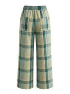 Pockets Plaid Contrast Color Wide Leg Loose Trousers Pants