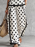 Loose Wide Leg Contrast Color Pockets Polka Dot Striped Pants Trousers