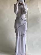 Long Sleeves Plus Size Solid Color Split-Joint Hooded Maxi Dresses