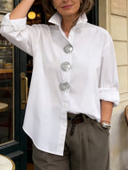 Split-Joint Solid Color Buttoned Loose Long Sleeves Lapel Blouses&Shirts Tops