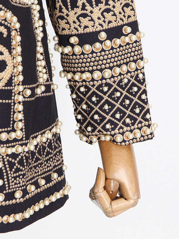 Long Sleeves Loose Beads Printed V-Neck Blazer Outerwear(Size is larger than normal.)