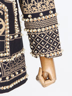 Long Sleeves Loose Beads Printed V-Neck Blazer Outerwear(Size is larger than normal.)