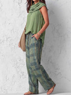 Solid Color Pleated Sleeveless Loose Halter-Neck Tank Top