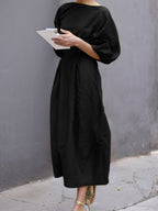 Half Sleeves Loose Solid Color Round-neck Maxi Dresses