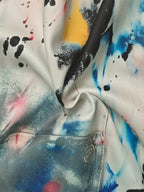 Pockets Graffiti Printed Contrast Color Buttoned Wide Leg High Waisted Trousers Pants