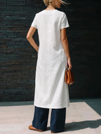 Split-front Solid Color Buttoned Asymmetric Short Sleeves Loose Round-neck Blouses&shirts Tops