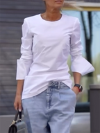 Long Sleeves Loose Solid Color Round-Neck T-Shirts Tops