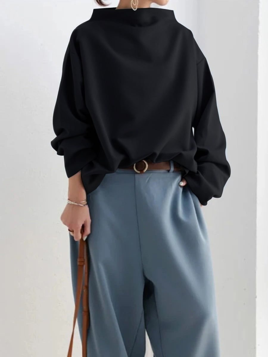 Solid Color Loose Long Sleeves High-neck Sweatershirt