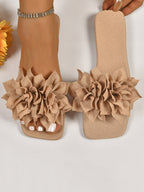 Flower Shape Open Toe Square-Toe Slippers