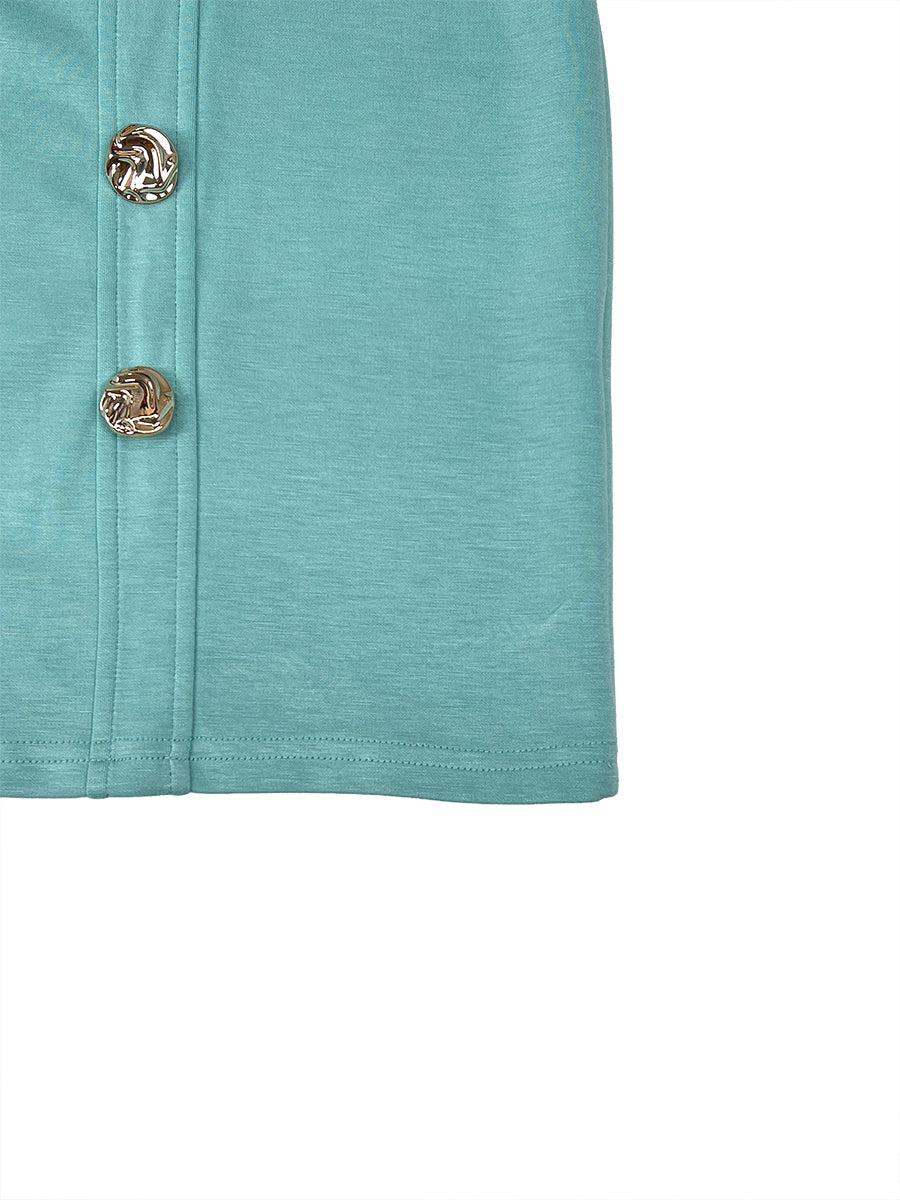 Bodycon Sleeveless Buttoned Solid Color Round-Neck Midi Dresses