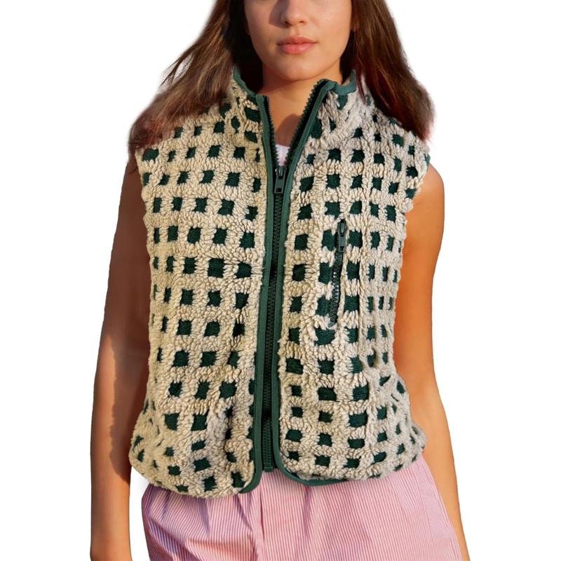 CONCUELO™ – Casual Plaid Sleeveless Zip-Up Vest