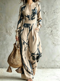Zipper Printed Pockets Contrast Color Wide Leg Loose V-neck Jumpsuits