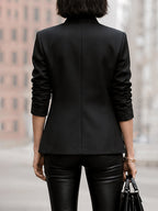 Solid Color Buttoned Asymmetric Three-quarter Sleeves Stand Collar Outerwear