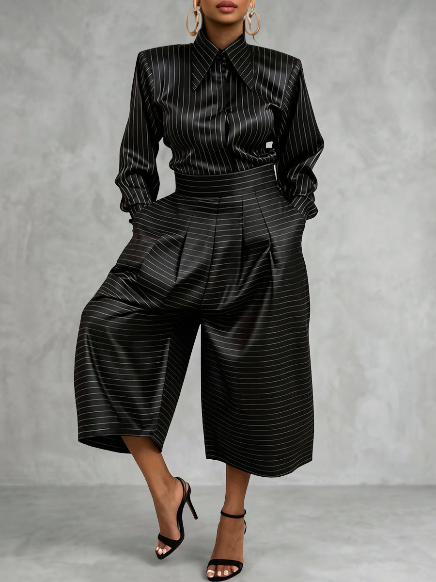 Striped Buttoned Long Sleeves Lapel Blouses&shirts Tops