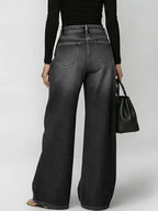 Split-Joint Pockets Hollow Geometric Buttoned Wide Leg Loose Jean Pants Bottoms