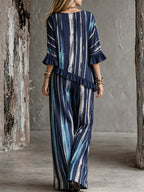 Printed Pockets Wide Leg High Waisted Trousers Pants
