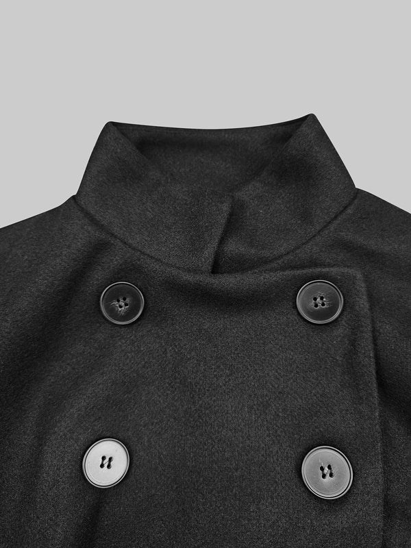 Flared Buttoned Solid Color High Neck Jackets&Coats Outerwear Woolen Coat