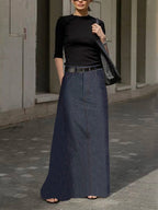 Solid Color Pockets No Belt Loose Skirts Bottoms