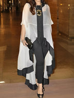 Batwing Sleeves High-low Gauze See-Through Split-Joint Round-neck Blouses&shirts Tops