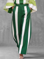 Striped Pockets Elasticity Contrast Color Wide Leg Loose Trousers Pants