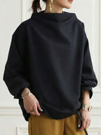 Solid Color Loose Long Sleeves High-neck Sweatershirt