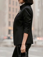 Solid Color Buttoned Asymmetric Three-quarter Sleeves Stand Collar Outerwear
