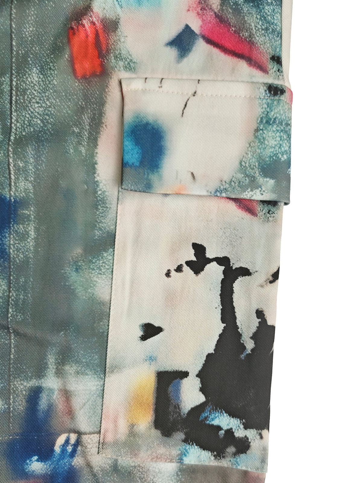 Pockets Graffiti Printed Contrast Color Buttoned Wide Leg High Waisted Trousers Pants
