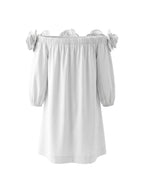 Half Sleeves Loose Pockets Solid Color Three-Dimensional Flower Off-The-Shoulder Mini Dresses