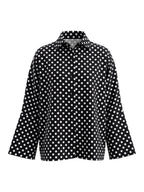 Long Sleeves Loose Buttoned Contrast Color Polka-Dot Split-Joint Lapel Blouses&Shirts Tops