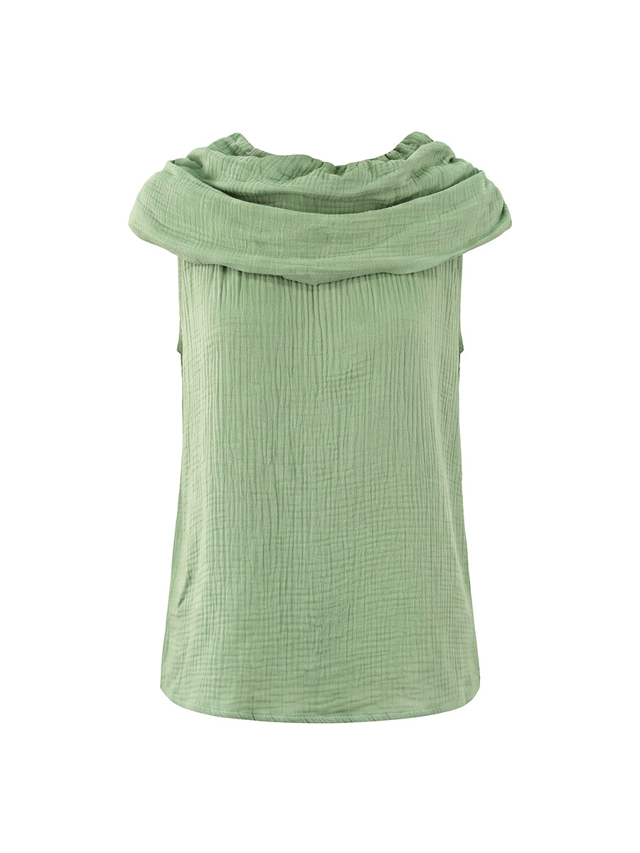 Solid Color Pleated Sleeveless Loose Halter-Neck Tank Top
