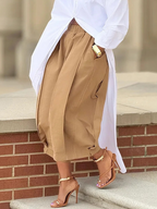 Solid Color Pockets Pleated Wide Leg Loose Pants