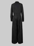 Solid Color No Belt Buttoned Wide Leg Loose V-neck Jumpsuits