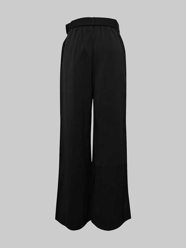 High Waisted Straight Leg Pleated Solid Color Split-Joint Pants Trousers