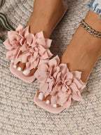 Flower Shape Open Toe Square-Toe Slippers