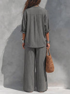 Pockets Plaid Elasticity Contrast Color Wide Leg Loose Trousers Pants