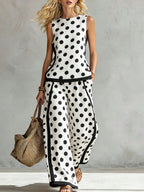 Polka Dot Contrast Color Sleeveless Round-neck Tank Top