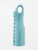Bodycon Sleeveless Buttoned Solid Color Round-Neck Midi Dresses