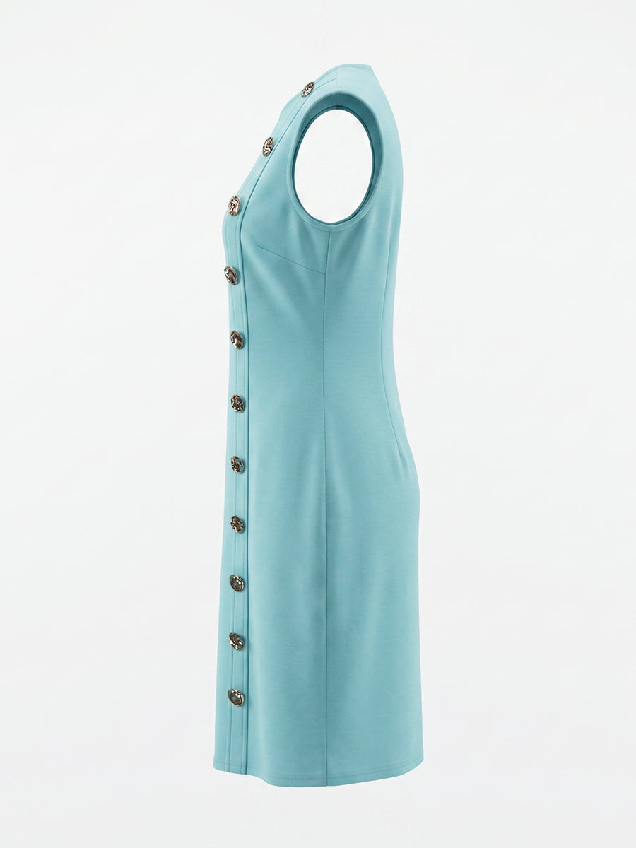 Bodycon Sleeveless Buttoned Solid Color Round-Neck Midi Dresses