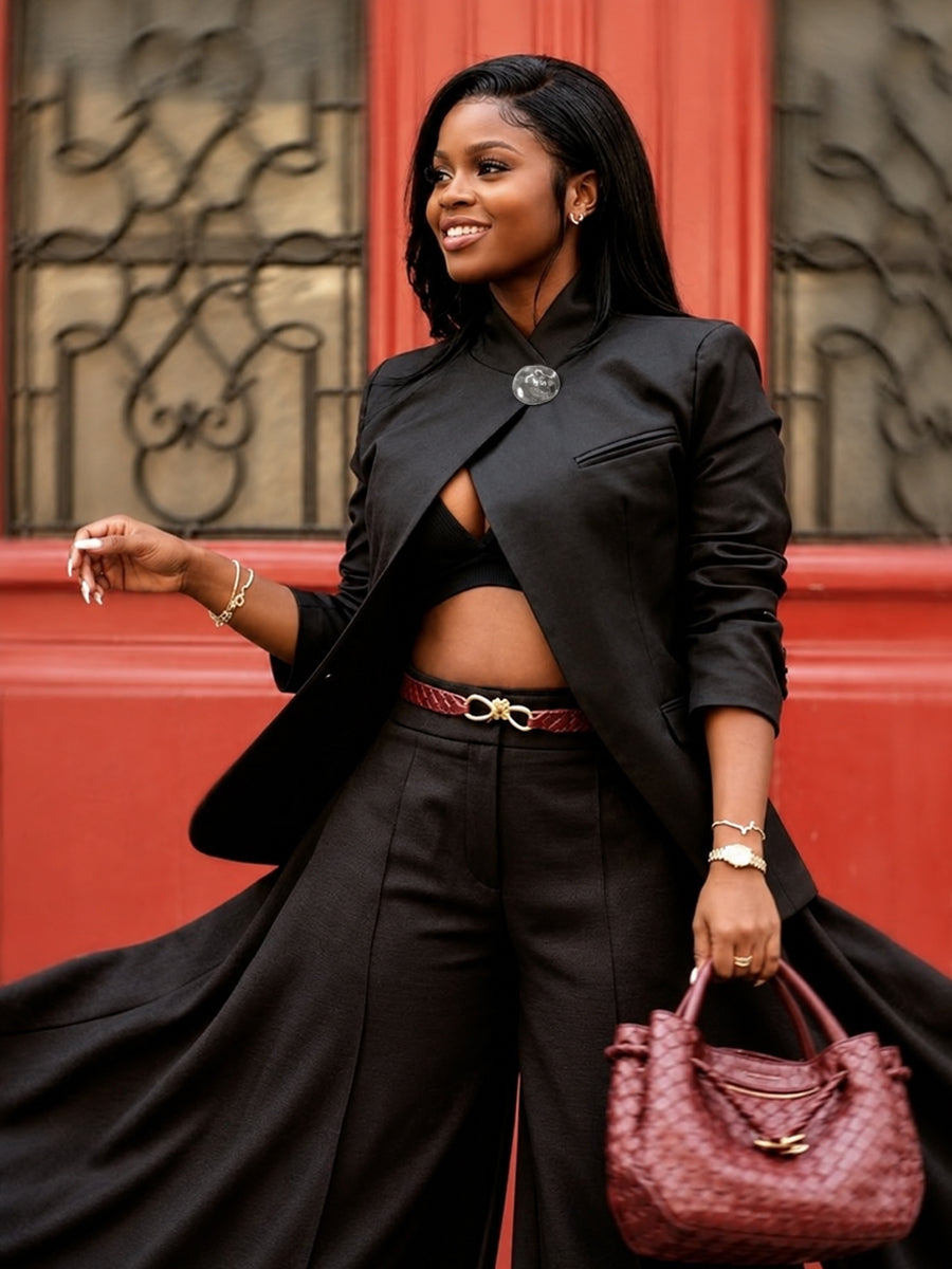 Solid Color Buttoned Asymmetric Three-quarter Sleeves Stand Collar Outerwear