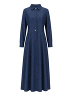 Split-Joint Solid Color Pockets Buttoned Long Sleeves High Waisted Lapel Maxi Dresses