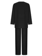 Loose Solid Color Long Sleeves Round-neck Shirts Top + Drawstring Pants Bottom Two Pieces Set