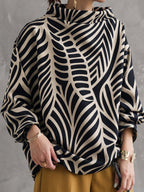 Printed Contrast Color Loose Long Sleeves High-neck Sweatshirt Tops