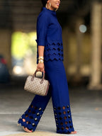 Solid Color Pockets Hollow Wide Leg Loose Trousers Pants