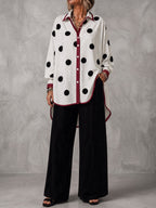 Polka-Dot Contrast Color Buttoned Loose Long Sleeves Lapel Blouses&shirts Tops