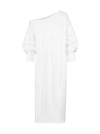 Long Sleeves Loose Solid Color Split-Side One-Shoulder Midi Dresses
