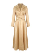A-Line High Waisted Pleated Solid Color V-Neck Maxi Dresses