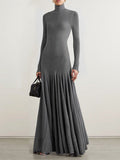 Long Sleeves Skinny Solid Color High Neck Maxi Dresses
