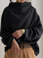 Solid Color Loose Long Sleeves High-neck Sweatershirt