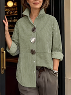Striped Split-Joint Contrast Color Buttoned Loose Long Sleeves Lapel Blouses&shirts Tops